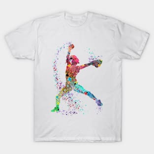 Girl Baseball Softball Pitcher Watercolor Painting Art Print T-Shirt